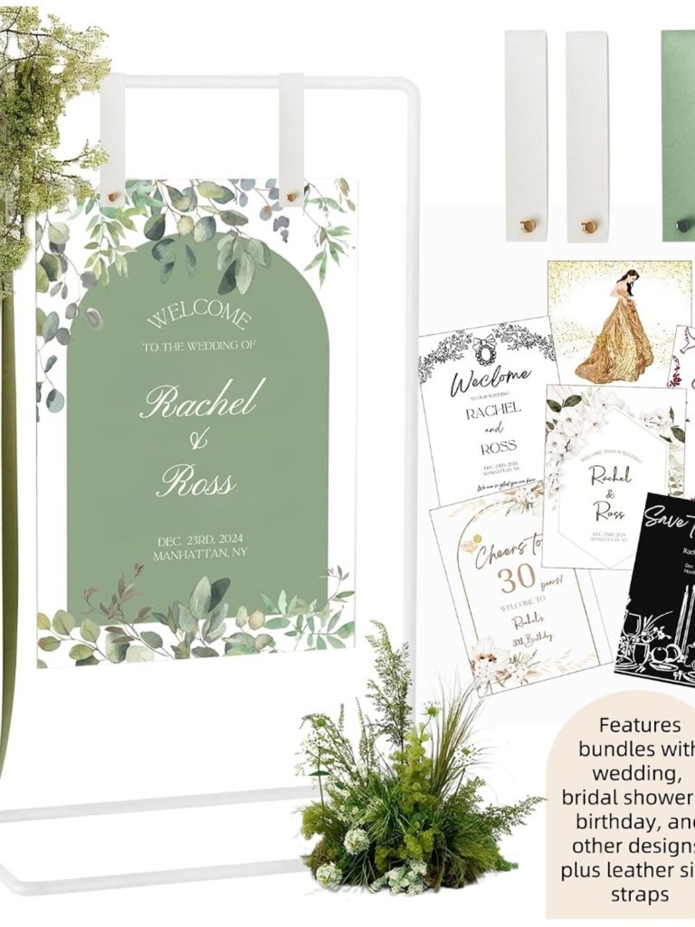 Wedding Sign , Adjustable Welcome to Our Wedding Sign Stand W/Design Bundle & Le